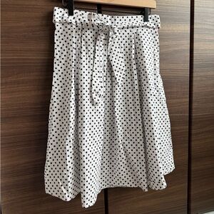 SOLD/Vintage cotton black and white polka dot midi skirt with ribbon tie